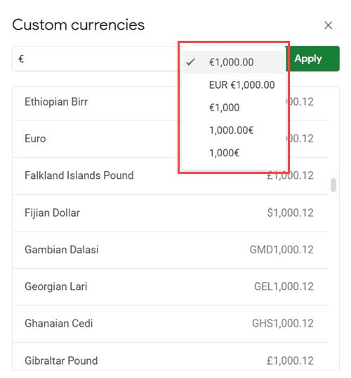 Hướng dẫn cách chèn biểu tượng Euro (€) trong Google Sheets